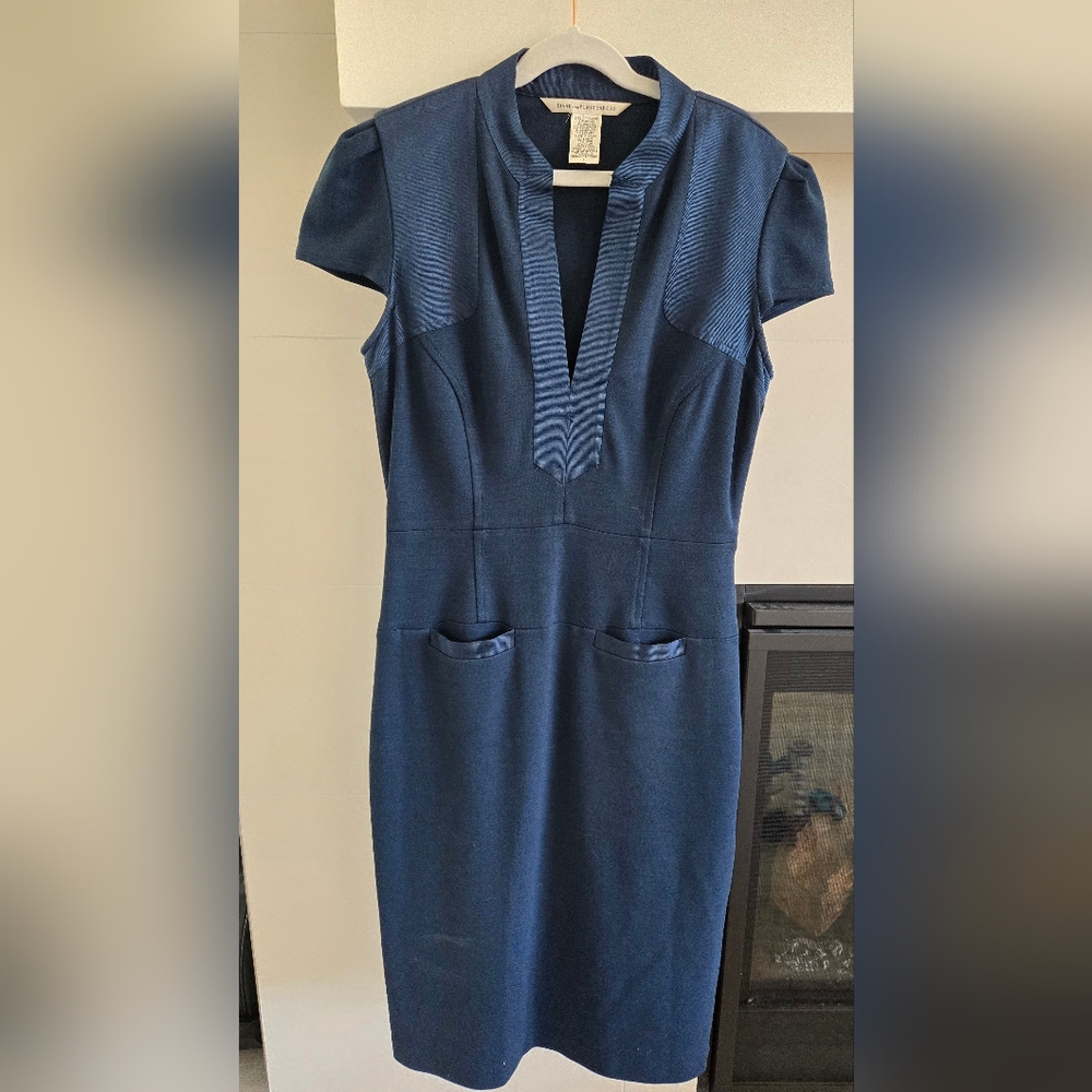 Diane von Furstenberg | Wool/Silk Pencil dress in navy, size 6